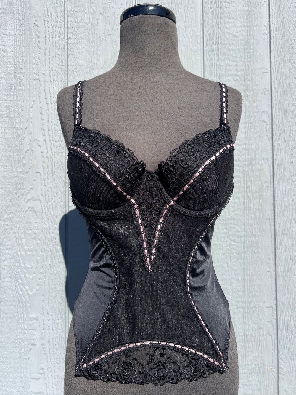 Jezebel Desire Bustier Corset in Black and Pink, 36B